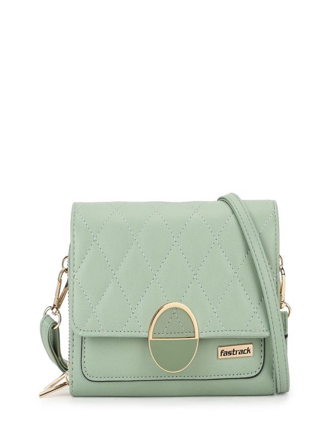 Fastrack Women's Convertible Clutch with Adjustable Sling | Flap and Magnetic Button Closure | Dual Zip Compartments, Card Slots and Inner Zip Pocket | Stylish Everyday Clutch, Green - Image 1